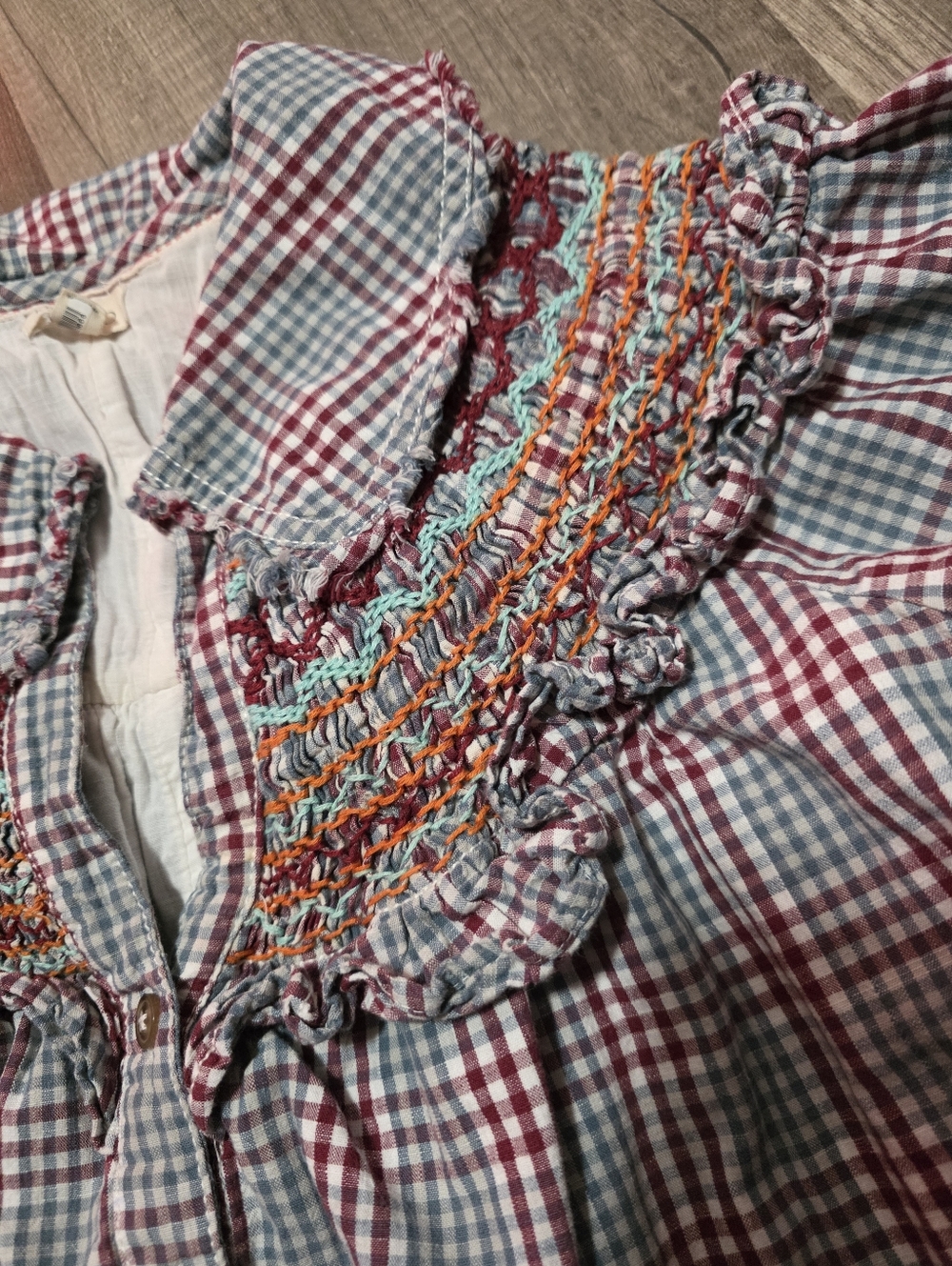 PILCRO ANTHROPOLOGIE v Neck Puff Sleeve Cottagecore Dress Boho Babydoll Plaid Y2 - Picture 5 of 16